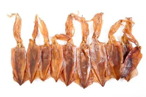 Dried squid on white background Stock Photos