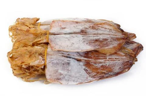 Dried squid on white background Stock Photos