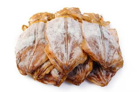 Dried squid on white background Stock Photos