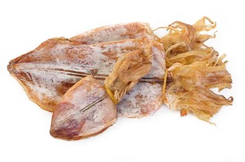 Dried squid on white background Stock Photos