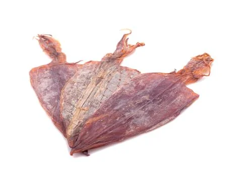 Dried squids on white background Foto stock
