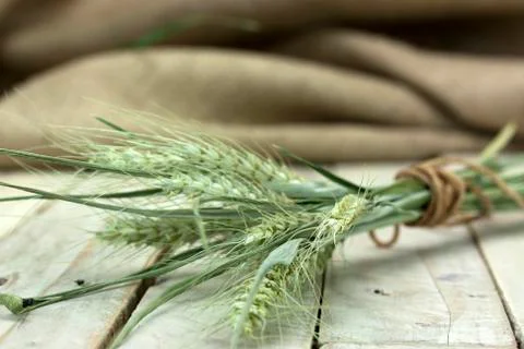 Dried straw on a rustic surface Stock Photos