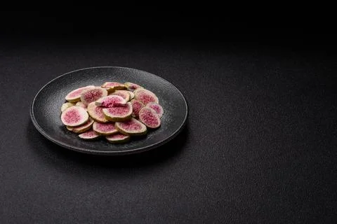 Dried sublimated fig slices as an ingredient for sweet desserts. Dried figs Stock Photos