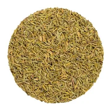 Dried thyme, herb circle from above, over white 写真素材