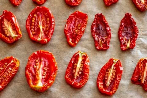 Dried tomato halves Stock Photos