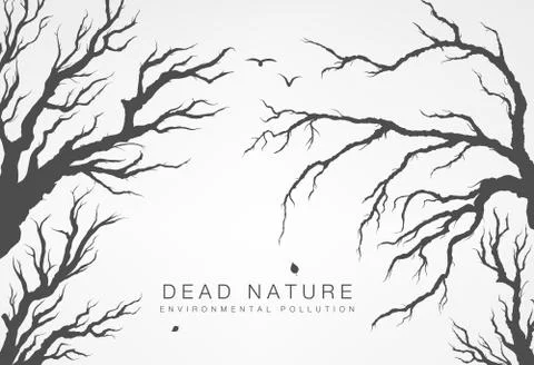 Dried tree branches with birds and leaves on a light background Stock Illustration
