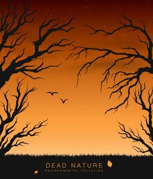 Dried tree branches with birds and leaves Stock Illustration
