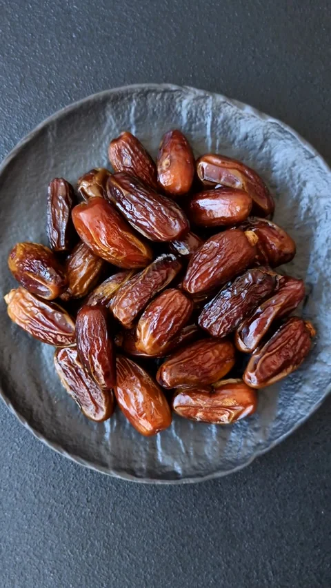 Dried tropical date fruit as an ingredient for fresh organic diet food Stock Footage 306006681