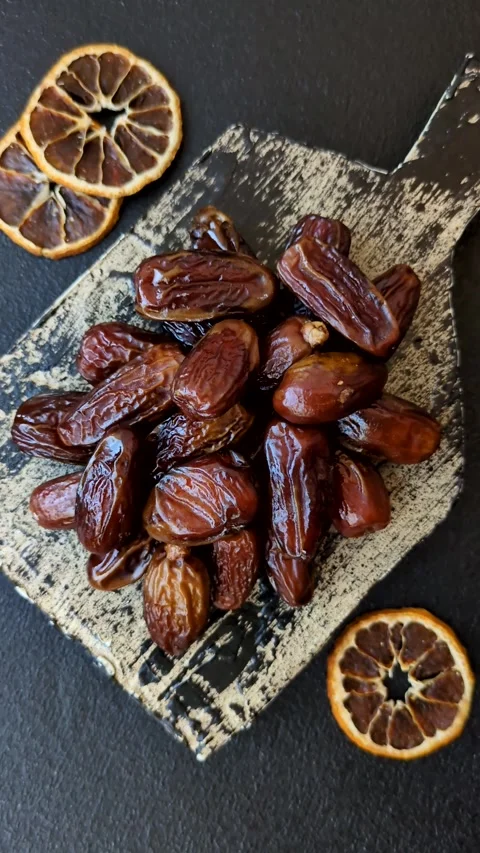 Dried tropical date fruit as an ingredient for fresh organic diet food Stock Footage 306006706