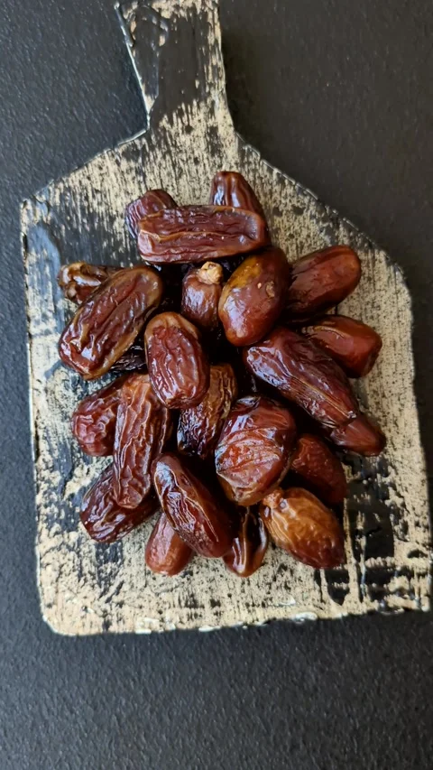 Dried tropical date fruit as an ingredient for fresh organic diet food Stock Footage 306006707