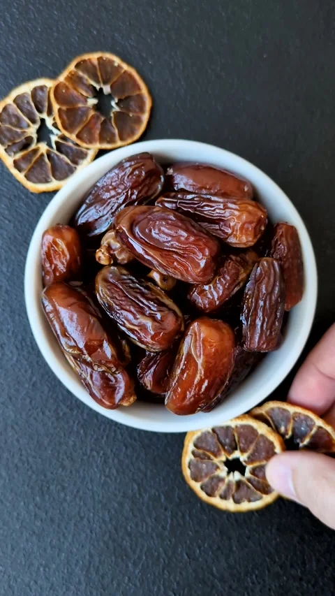 Dried tropical date fruit as an ingredient for fresh organic diet food Stock Footage 306006711
