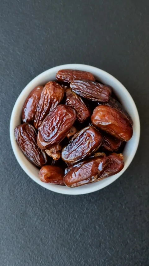 Dried tropical date fruit as an ingredient for fresh organic diet food Stock Footage 306006712