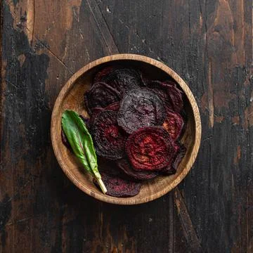 Dried vegetables chips from beet Stock Photos