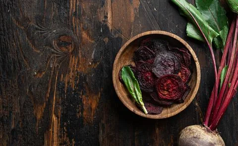 Dried vegetables chips from beet Stock Photos