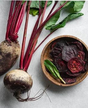 Dried vegetables chips from beet Stock Photos