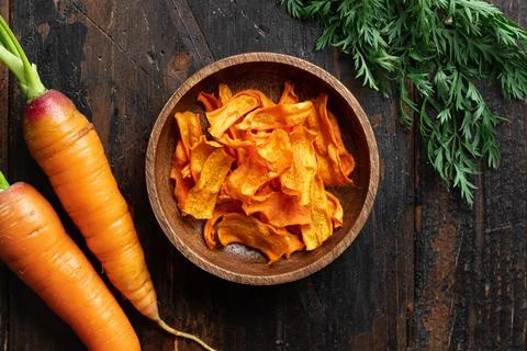 Dried vegetables chips from carrot Stock Photos