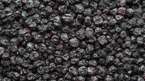 Dried wild blueberries background, rotates. Pile dry blueberry from dehydrator Stock Footage 333240441