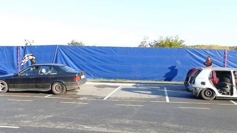 Drift And Park Car Between Two Cars Stock Footage 81630168