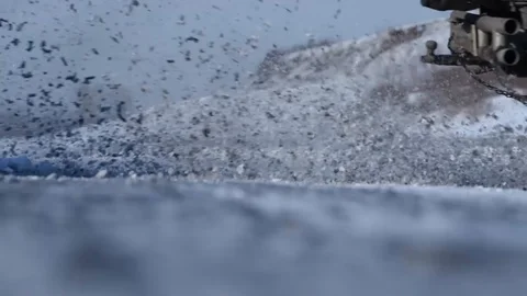 Drift on a black car on a winter road outside the city and snow flies from un Video stock 100592064