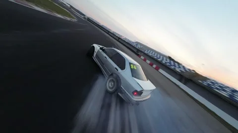 Drift car from FPV drone slow motion Stock Footage 254068839