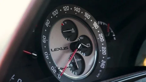 Drift car showing speedometer engine, rewing closeup Video stock 247653314