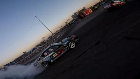 Drift car side view from a drone Stock Photos