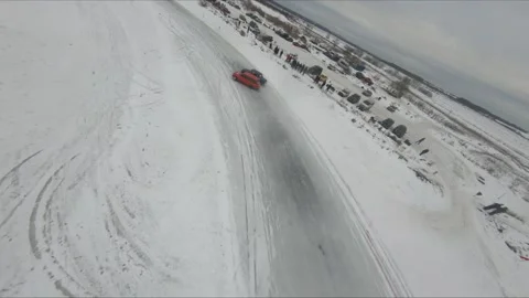 Drift on a frozen lake in winter Stock Footage 234303053
