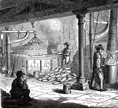 Drift hearth, process in the smelter to separate gold and silver from added base Stock Illustration