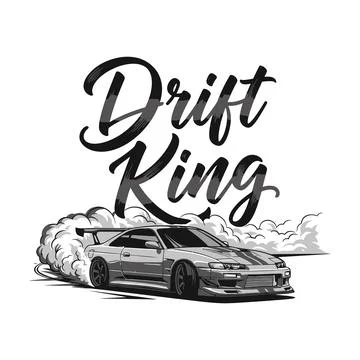 Drift King performs a thrilling stunt with his sleek car on a track tshirt Stock Illustration