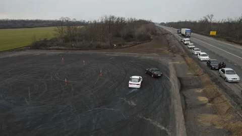 Drift races, drift track, drone videos, beautiful cars, car stunts. Stock Footage 150971178