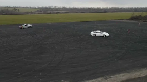 Drift races, drift track, drone videos, beautiful cars, car stunts. Stock Footage 150972626