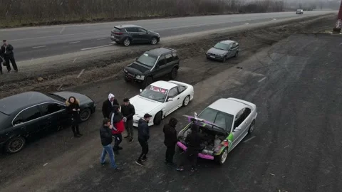 Drift races, drift track, drone videos, beautiful cars, car stunts. Stock Footage 150972938