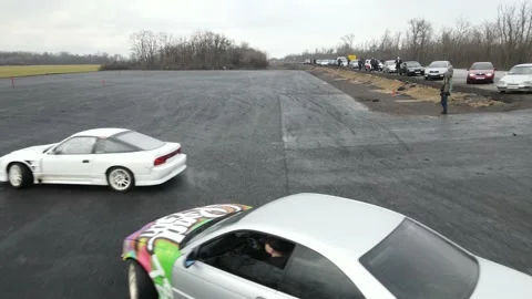 Drift races, drift track, drone videos, beautiful cars, car stunts. Stock Footage 150973463