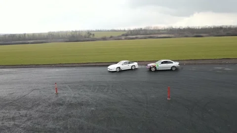 Drift races, drift track, drone videos, beautiful cars, car stunts. Stock Footage 150973541