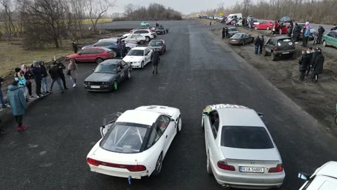 Drift races, drift track, drone videos, beautiful cars, car stunts. Stock Footage 150973776