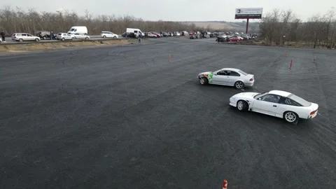 Drift races, drift track, drone videos, beautiful cars, car stunts. Stock Footage 150974009