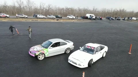 Drift races, drift track, drone videos, beautiful cars, car stunts. Stock Footage 150974136