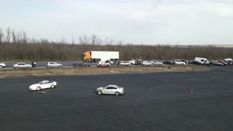 Drift races, drift track, drone videos, beautiful cars, car stunts. Stock Footage 150974530