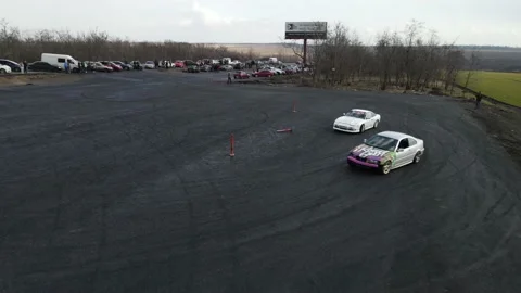 Drift races, drift track, drone videos, beautiful cars, car stunts. Stock Footage 150974681