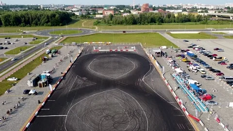 Drift racing track, drone view of the loop car track Stock Footage 180043149