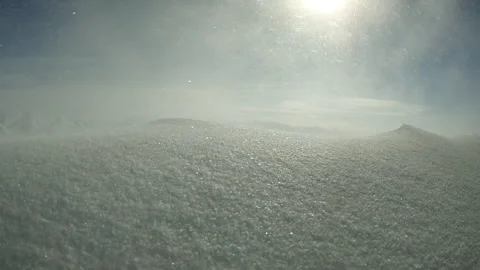 Drift snow on ice in winter blown by fierce heavy wind. Arctic snow storm at sun Vídeos de archivo 248807779