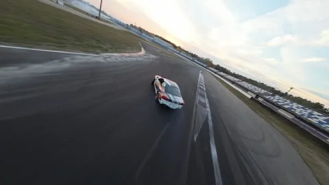 Drift training cars driving, FPV drone Stock Footage 252736622