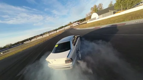 Drift training cars driving, FPV drone Stock Footage 253851685