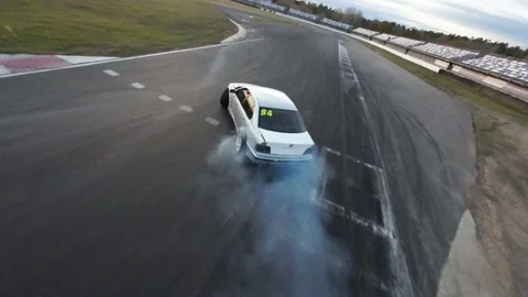Drift training cars driving, FPV drone Stock Footage 253852071