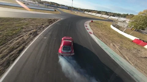 Drift training cars driving, FPV drone Stock Footage 253856493