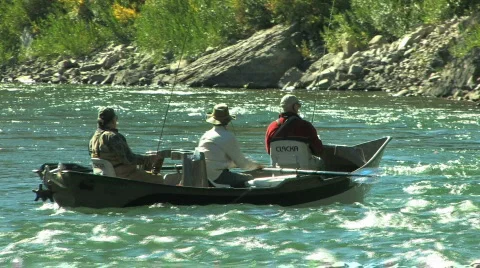 Driftboat Floating Down River Stock Footage 484720