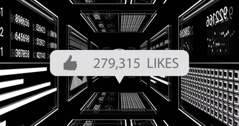 Drifting blank bubble revealing thumbs-up icon and updating like counts showing Stock Footage 309894119