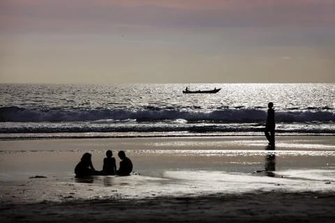 Drifting boat on a sunset Stock Photos