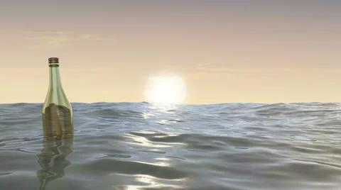 Drifting bottle with message from left to right at sunset. Stock Footage 47898195