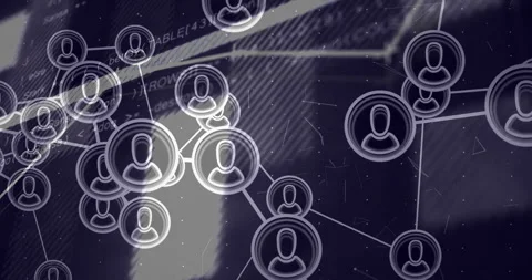 Drifting circles linking nodes into clusters pulsing, visualizing network Stock Footage 311679167